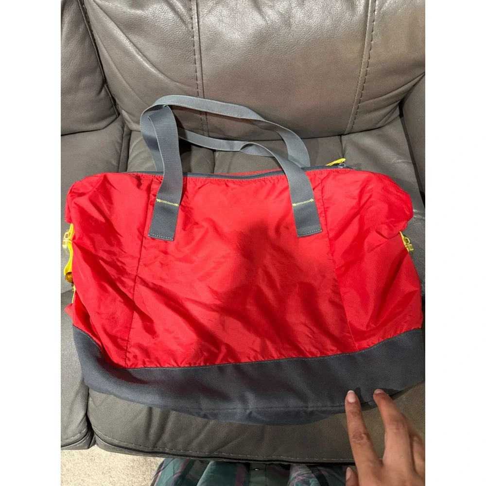Puma Sportlifestyle Duffel Bag Red Grey Yellow Athletic Gym Travel Carryall